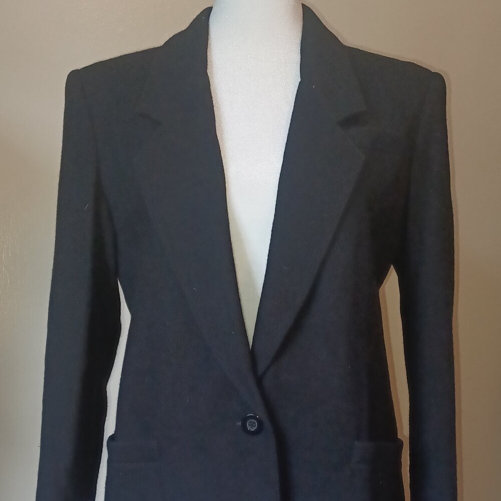 Women's Vintage Black Wool Button Down Blazer Size 8P